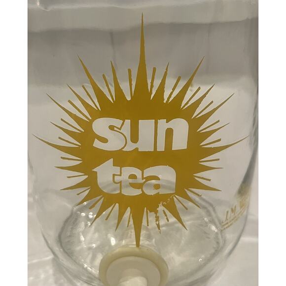 VTG EXCELLENT Sun Tea Glass Jar Yellow Sunburst J.M Werling 1 Gallon With Lid - Picture 3 of 7